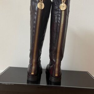 Cesare Paciotti Chocolate Leather Boots with Gold Hardware